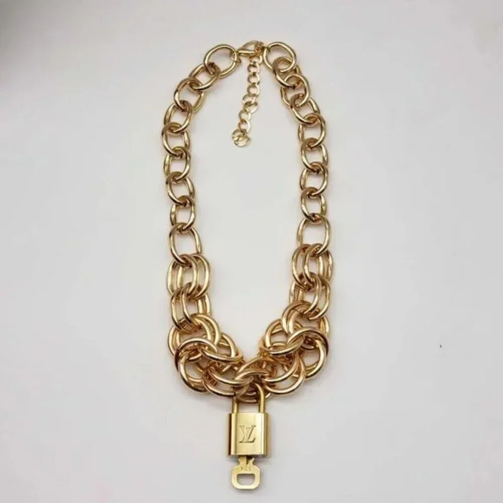 100% Auth Louis Vuitton Lock & Key with Unbranded Gold Plated Chain Necklace